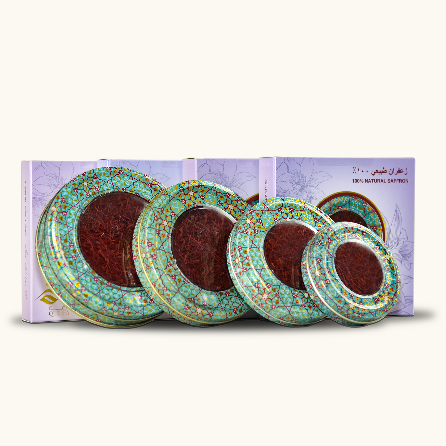 عبوة زعفران سوبر نقين فاخر تحتوي على 100% زعفران طبيعي مع تصميم مزخرف وأنيق للعبوة.