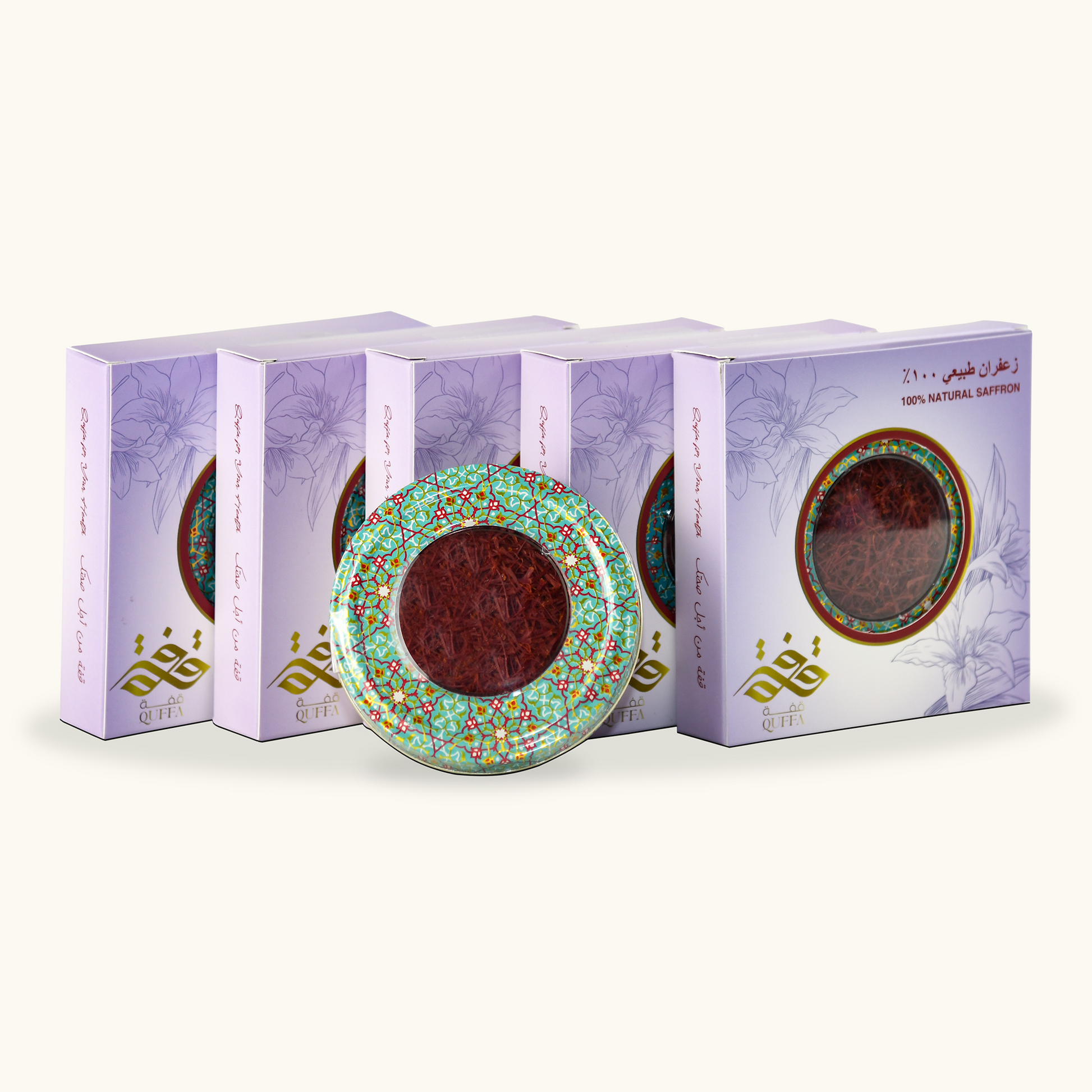 خمس5 عبوات من زعفران سوبر نقين الفاخر، المعروف بجودته العالية ورائحته الزكية. معبأ في علب معدنية أنيقة للحفاظ على نكهته الطبيعية 100%. الخيار المثالي لعشاق الزعفران في الإمارات
