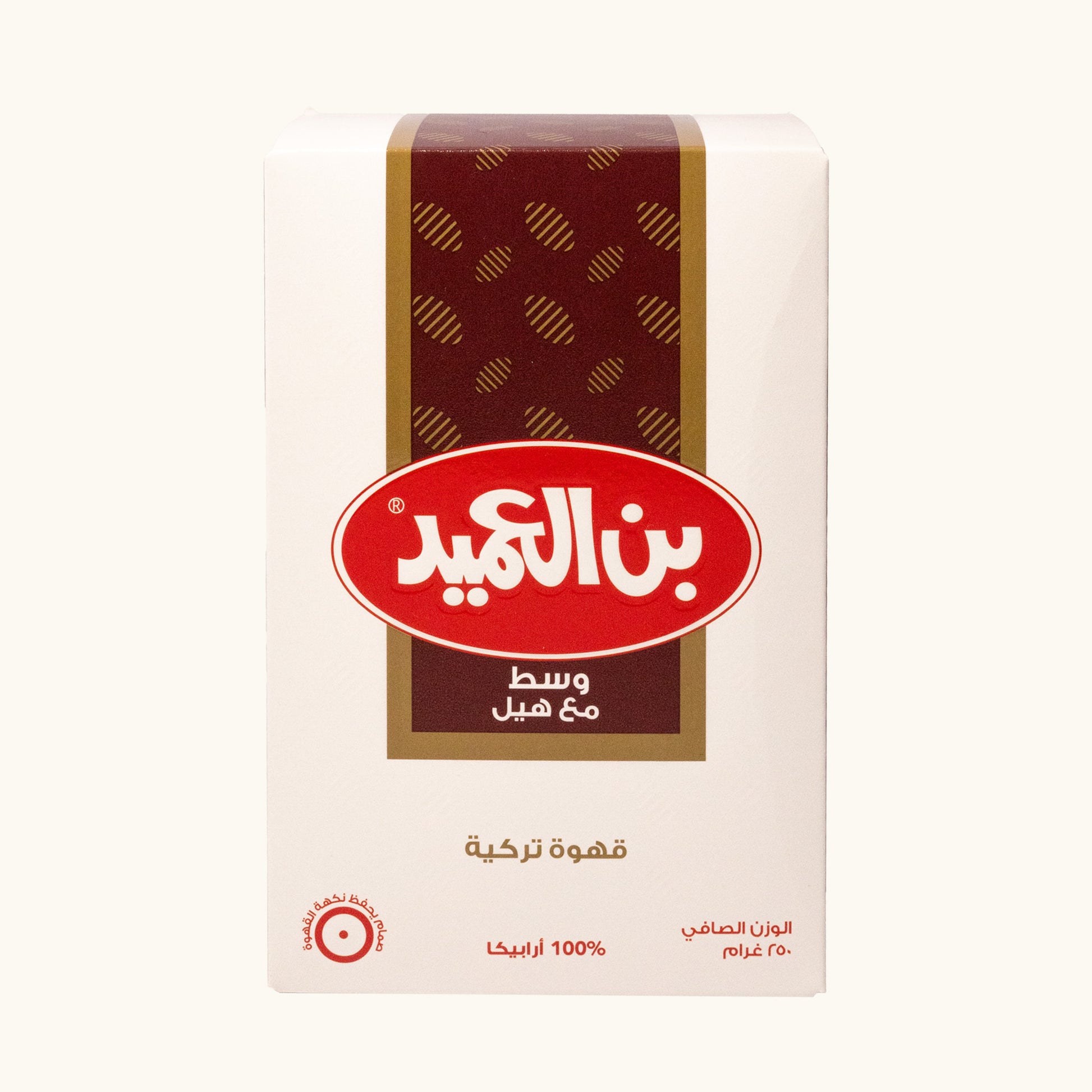 عبوة قهوة تركية العميد متوسطة التحميص مع الهيل، مصنوعة من 100٪ حبوب أرابيكا بوزن 250 جرام.